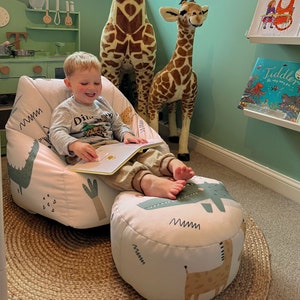 Printed Safari Friends Kids Snuggle Chair Toddler Beanbag, Arrives Pre-Filled Machine Washable, Wipe Clean 46 L x 48 W x 50 H cm image 2