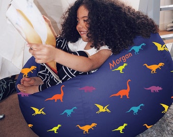 Dinosaur Kid's Beanbag | Personalisable | Small & Medium Bean bag, Multicoloured Design | Machine Washable | 50 (H) x 65 (W) cm