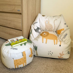 Printed Safari Friends Kids Snuggle Chair Toddler Beanbag, Arrives Pre-Filled Machine Washable, Wipe Clean 46 L x 48 W x 50 H cm image 1