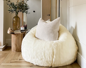 Hygge Faux Fur Large Adult Beanbag | Luxurious soft fluffy chair | Machine Washable Modern Furniture | 100 (H) x 100 (W) cm