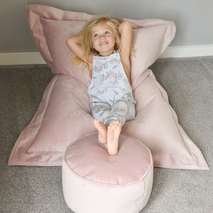 Velvet Junior Squarbie Beanbag | Pre-Filled Luxury Soft Fabric | Machine Washable, Available with Matching Footstool | 125 (H) x 100 (L) cm