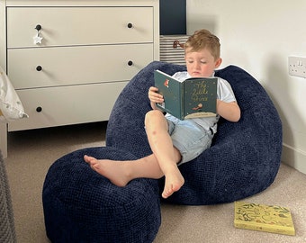 Kids Mini-Slouch Bean Bag Chair - Durable Childrens Waffle Beanbag with Filling Included - Machine Wash Play Room Furniture - 60x80cm