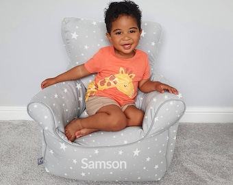 Childrens Armchair Twinkle Star Printed Chair Kids Bean bag | Footstool Available | Machine Washable | 45(L) x 52(W) x 64(H) cm
