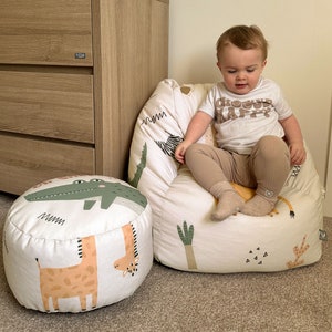 Printed Safari Friends Kids Snuggle Chair Toddler Beanbag, Arrives Pre-Filled Machine Washable, Wipe Clean 46 L x 48 W x 50 H cm image 4
