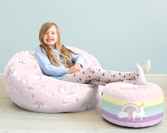 Unicorn Castle Medium Beanbag Chair | Kids Character Beanbag Seat | Personalised Furniture | Available Matching Footstool | Machine wash