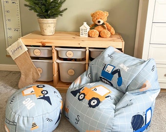 Printed Dig It Kids Snuggle Chair Beanbag | Pre-Filled, Available Matching Footstool | Machine Washable | 46(L) x 48(W) x 50 (W)cm