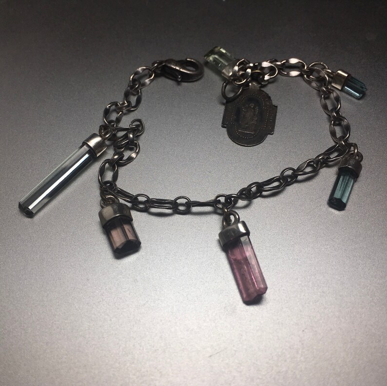 Video Genuine Solid Sterling Silver Tourmaline Charm Bracelet wSt Joseph /& Guardian Angel Medal