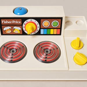Fisher-Price Spielzeugherd 919, Vintage-Spielküche von 1973, mit Drehknöpfen, Timer und Glocke, Retro-Spielzeugherd aus den USA