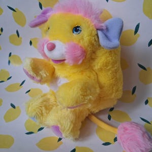 Potato Chip Popple Plush Vintage 1980s Mattel Yellow Pink Pom Pom Transforming Ball Toy 80s Collectible Stuffed Animal