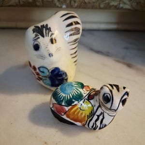 Vintage Tonala Folk Art Ceramic Cat & Squirrel – Hand-Painted Mexican Animal Figurines