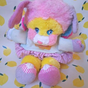 Potato Chip Popple Vintage Mattel 1987 Pom Pom Popples Yellow Pink Plush Folds into Ball Well Loved 80s Toy