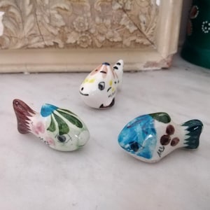 Set of 3 Vintage Mexican Tonala Pottery Fish Figurines – Hand Painted Ceramic