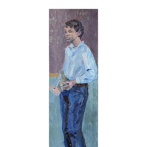 RETRATO VINTAGE DE UN HOMBRE Pintura al óleo original del artista ucraniano soviético D. Gribok Retrato de un hombre joven, retrato masculino, obra de arte figurativa