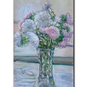 VINTAGE STILL LIFE Original Oil Painting by Unknown Ukrainian artist, 1983, Floral, Flowers artwork, One of a Kind, Impressionist Art