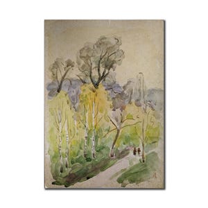DIPINTO VINTAGE, Dipinto originale ad acquerello su carta dell'artista ucraino O.Maksymenko Foresta autunnale 1989 Opera d'arte su carta ad acquerello retrò