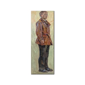 FIGURA MASCULINA Pintura al óleo original vintage de un artista soviético desconocido, década de 1970, Retrato de un hombre, Arte figurativo, Obra de arte del realismo socialista