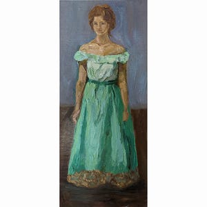 Woman in a dress Vintage original oil painting by a Unknown Ukraine artist, 1970s, Portrait of a woman, Female portrait, Figurative artwork