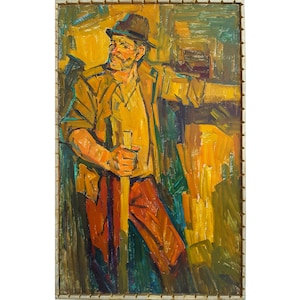 Vintage original oil painting Male portrait by Ukraine artist A.Yakymets, 1985,  Portrait of a builder, Portrait of a man, Portrait painting