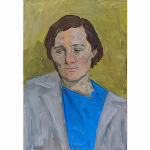 PEINTURE À L'HUILE VINTAGE par l'artiste ukrainienne I. Yukhno, fille, 1978 Art de collection style rétro Beaux-arts portrait classique Art de collection
