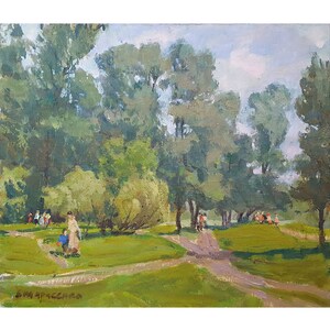 VINTAGE ORIGINAL oil painting by Ukraine artist V.Tarasenko, 1970s, Summer day, Landscape, One of a kind art work Retro Artwork Nature