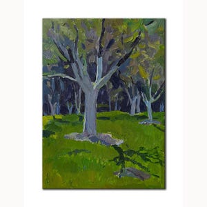 PINTURA A ÓLEO VINTAGE tela sobre papelão do artista ucraniano - I.Yukhno, Jardim, Obra de arte original, 1967 Cena da natureza Obra de arte retrô