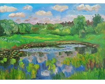 VINTAGE GEMÄLDE Original Ölgemälde des Ukrainischen Künstlers T.Krasnaya Auf dem See Einzigartige Sammler Kunst Malerische Ansicht Natur Kunst