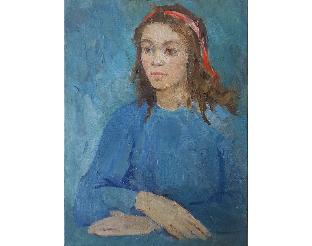 VINTAGE FEMALE PORTRAIT Original Oil Painting by Soviet Ukraine Artist ...
