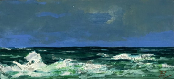 印象派の海景油絵：嵐の海、署名入り作品 - Etsy 日本