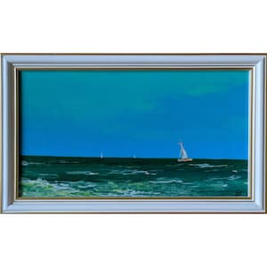 FRAMED SEASCAPE Original Oil Painting by Ukrainian artist R.Reshetov, Yacht, Sea painting, Seafront, Handmade Signed Artwork, One of a Kind