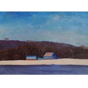 VINTAGE ORIGINAL OIL painting by Ukrainian artist S.Davydov, 1970s, River landscape. Trukhanov Island, Nature scene, Outdoor view