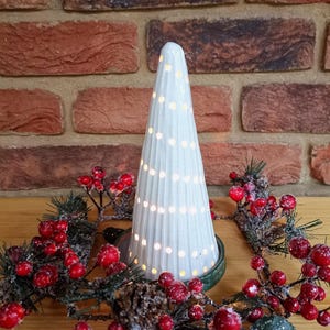 White Christmas Tree Lantern/cone shaped Christmas tree/Christmas table decoration/Ceramic Christmas Tree