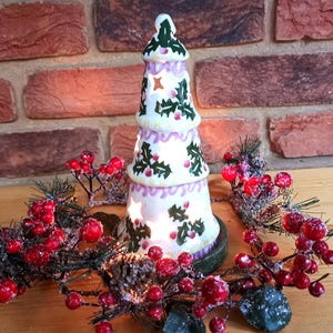 White Christmas Tree Lantern/cone shaped Christmas tree/Christmas table decoration/Ceramic Christmas Tree