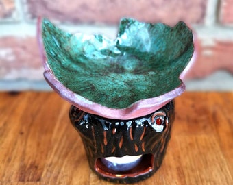 Pottery Leaf Oil Wax Burner............................... tree trunk oil burner/Pottery Nature Theme Oil Burner