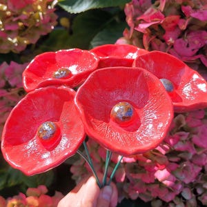 Ceramic Poppy Flower/Remembrance Poppy Ornament/Forever Flower/Hope Poppy Flower