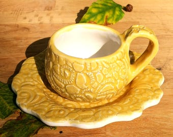 Ceramic Yellow Cup with saucer