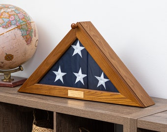 Flag Display Case With Personalized Engraving - For Standard US Memorial 5' x 9.5' Flags