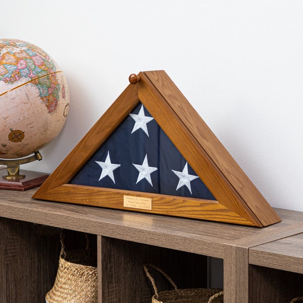 Flag Display Case With Personalized Engraving - For Standard US Memorial 5' x 9.5' Flags