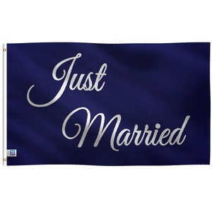 Just Married 3x5 ft Flag - 100% Polyester, Brass Grommets, Indoor Outdoor, Single or Double Sided Banner