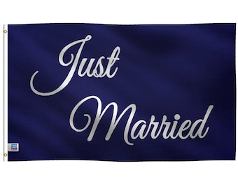 Just Married Flag -  100% Polyester with Canvas Header - Indoor / Outdoor Use