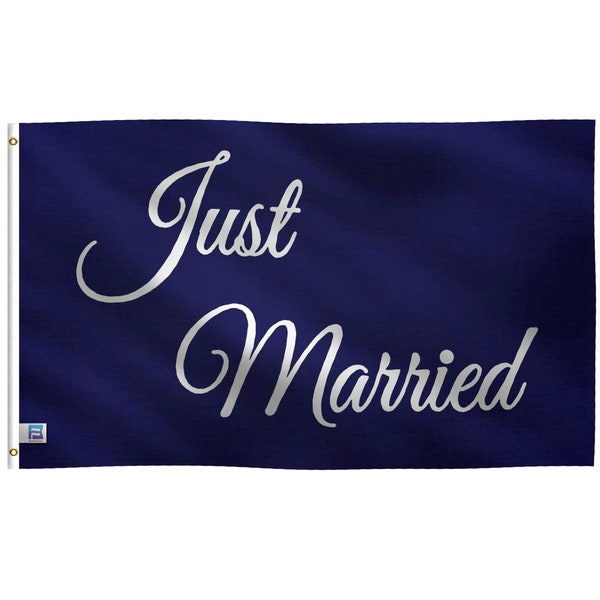 Just Married Flag -  100% Polyester with Canvas Header - Indoor / Outdoor Use