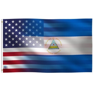 Nicaraguan American Hybrid Flag 3x5 ft -  100% Polyester, Brass Grommets, Indoor Outdoor, Single or Double Sided Banner