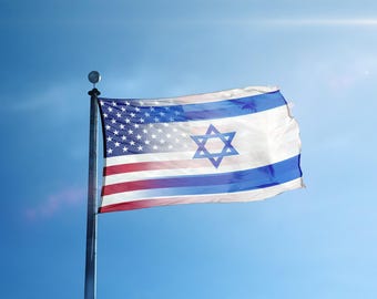 Israeli American Hybrid Flag 3x5 ft -  100% Polyester, Brass Grommets, Indoor Outdoor, Single or Double Sided Banner