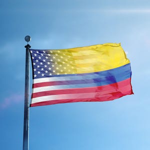 Colombian American Hybrid Flag 3x5 ft -  100% Polyester, Brass Grommets, Indoor Outdoor, Single or Double Sided