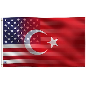 Turkish American 3x5 ft Flag Blend - 100% Polyester, Grommets, Double Sided