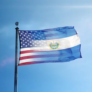 Salvadoran American Hybrid Flag 3x5 ft - 100% Polyester, Brass Grommets, Indoor Outdoor, Double or Single Sided Banner