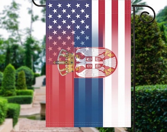 Drapeau de jardin serbo-américain - Bannière patrimoniale recto-verso