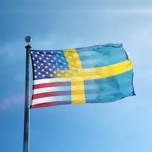 Schwedische amerikanische Hybridflagge - 30 x 45 cm bis 9 x 15 cm, Polyester, Indoor / Outdoor