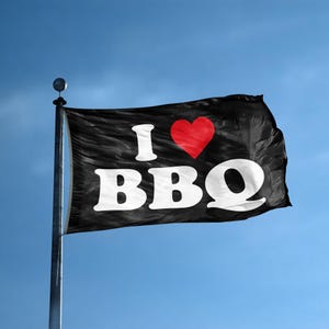 I Heart BBQ Flag 12x18 in to 3x5 ft – Polyester Banner, Indoor Outdoor
