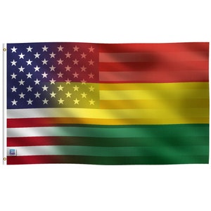 Bolivian American Flag 3x5 ft Blend - 100% Polyester, Brass Grommets, Indoor Outdoor, Single or Double Sided