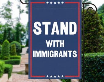 Support avec drapeau de jardin politique pour immigrants - 100 % polyester, 30 x 40 cm, décoration d'extérieur résistante aux intempéries